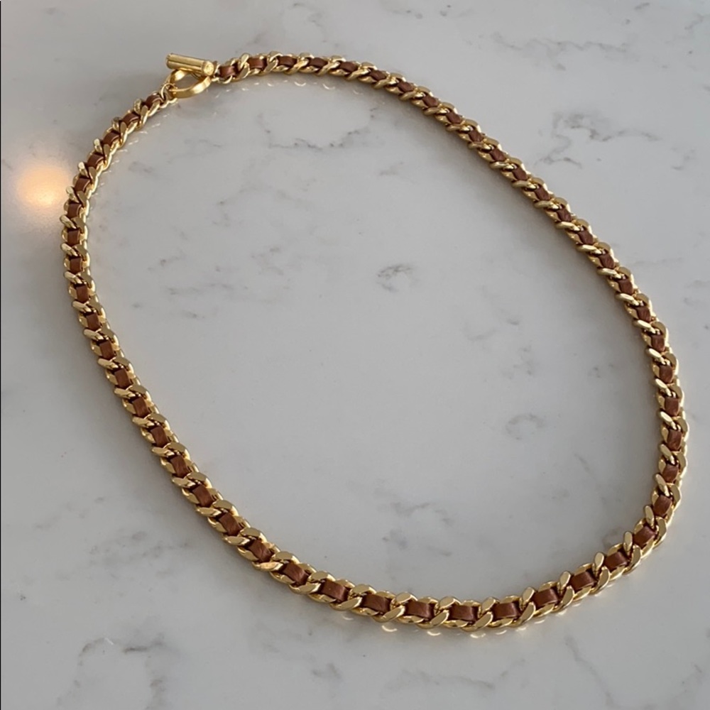 C. Wonder gold & tan leather long necklace